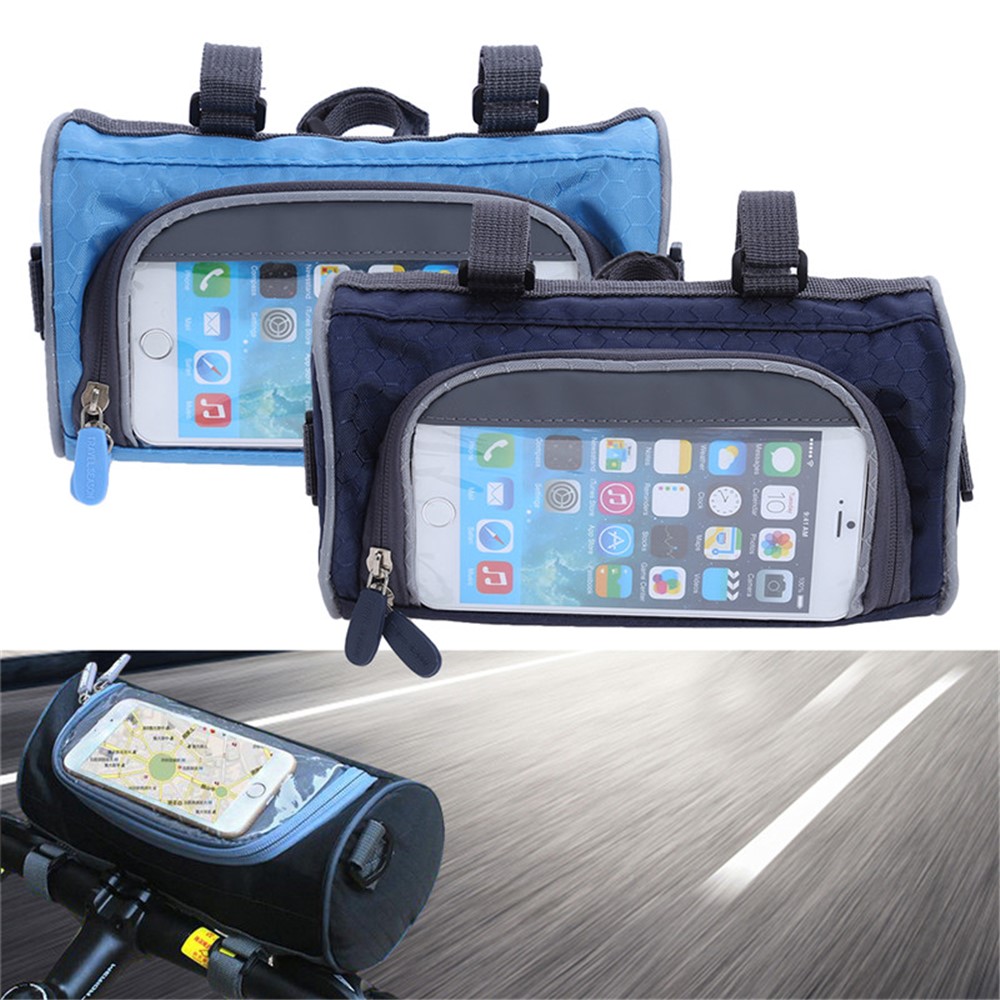 Electric Scooter Bike Handlebar Touch Screen Mobile Phone Pocket Waterproof Front Storage Bag - Blue-7