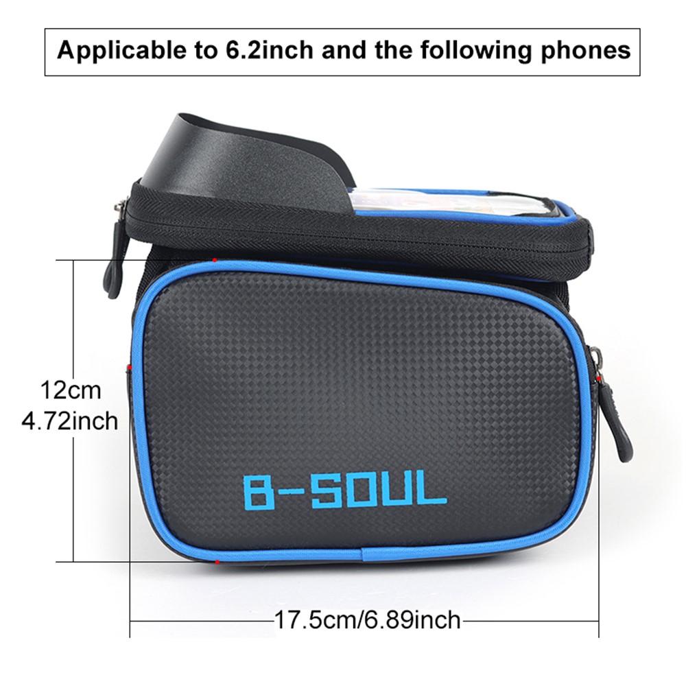 B-SOUL Cycling Bike Front Frame Bag Bicycle Tube Pannier Double Pouch 6.2inch Cellphone Touch Screen Pocket - Blue-3