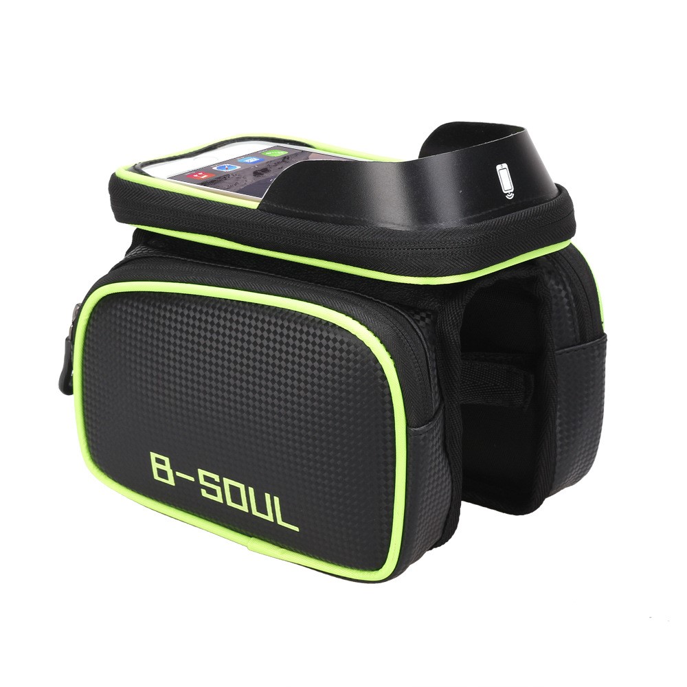 B-SOUL Cycling Bike Front Frame Bag Bicycle Tube Pannier Double Pouch 6.2inch Cellphone Touch Screen Pocket - Blue-5