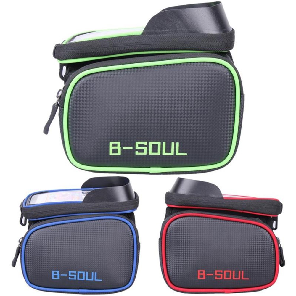 B-SOUL Cycling Bike Front Frame Bag Bicycle Tube Pannier Double Pouch 6.2inch Cellphone Touch Screen Pocket - Blue-6