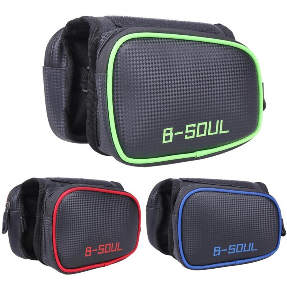 B-SOUL Cycling Bike Front Frame Bag Bicycle Tube Pannier Double Pouch 6.2inch Cellphone Touch Screen Pocket - Blue-7