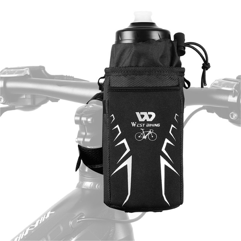 WEST BIKING YP0707278 Portable Bike Handlebar Front Water Bottle Bag Insulated Thermal Drawstring Kettle Holder Reflective Warmer Bag-1