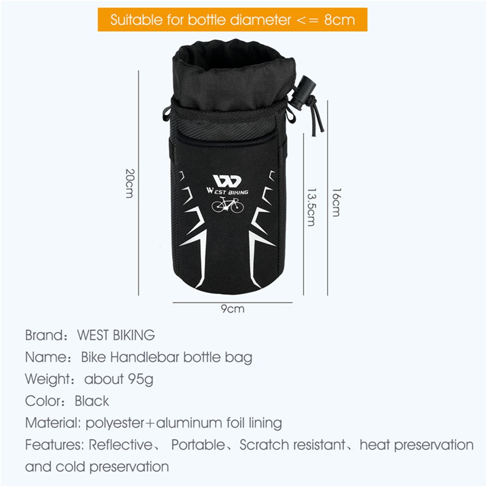 WEST BIKING YP0707278 Portable Bike Handlebar Front Water Bottle Bag Insulated Thermal Drawstring Kettle Holder Reflective Warmer Bag-15