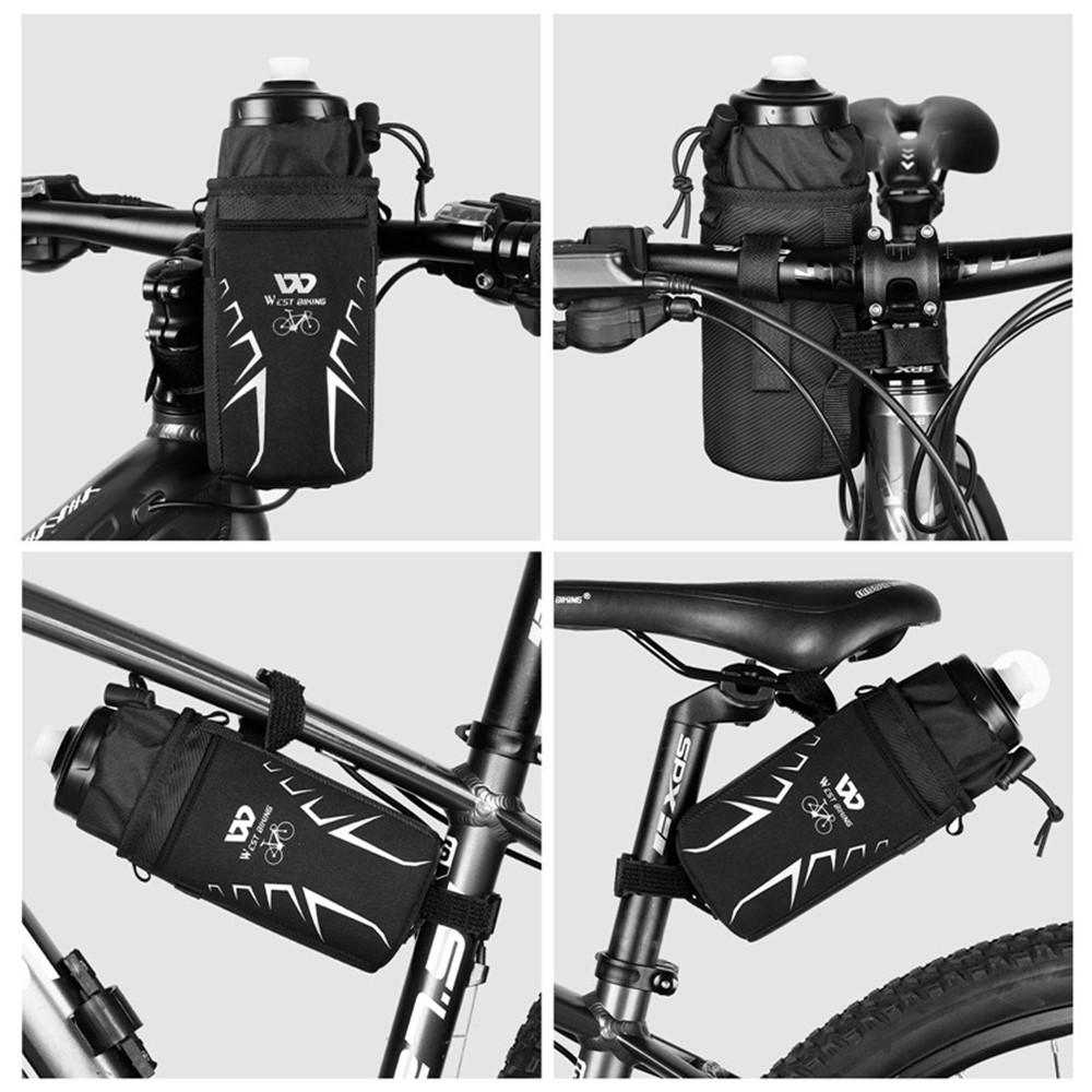 WEST BIKING YP0707278 Portable Bike Handlebar Front Water Bottle Bag Insulated Thermal Drawstring Kettle Holder Reflective Warmer Bag-5