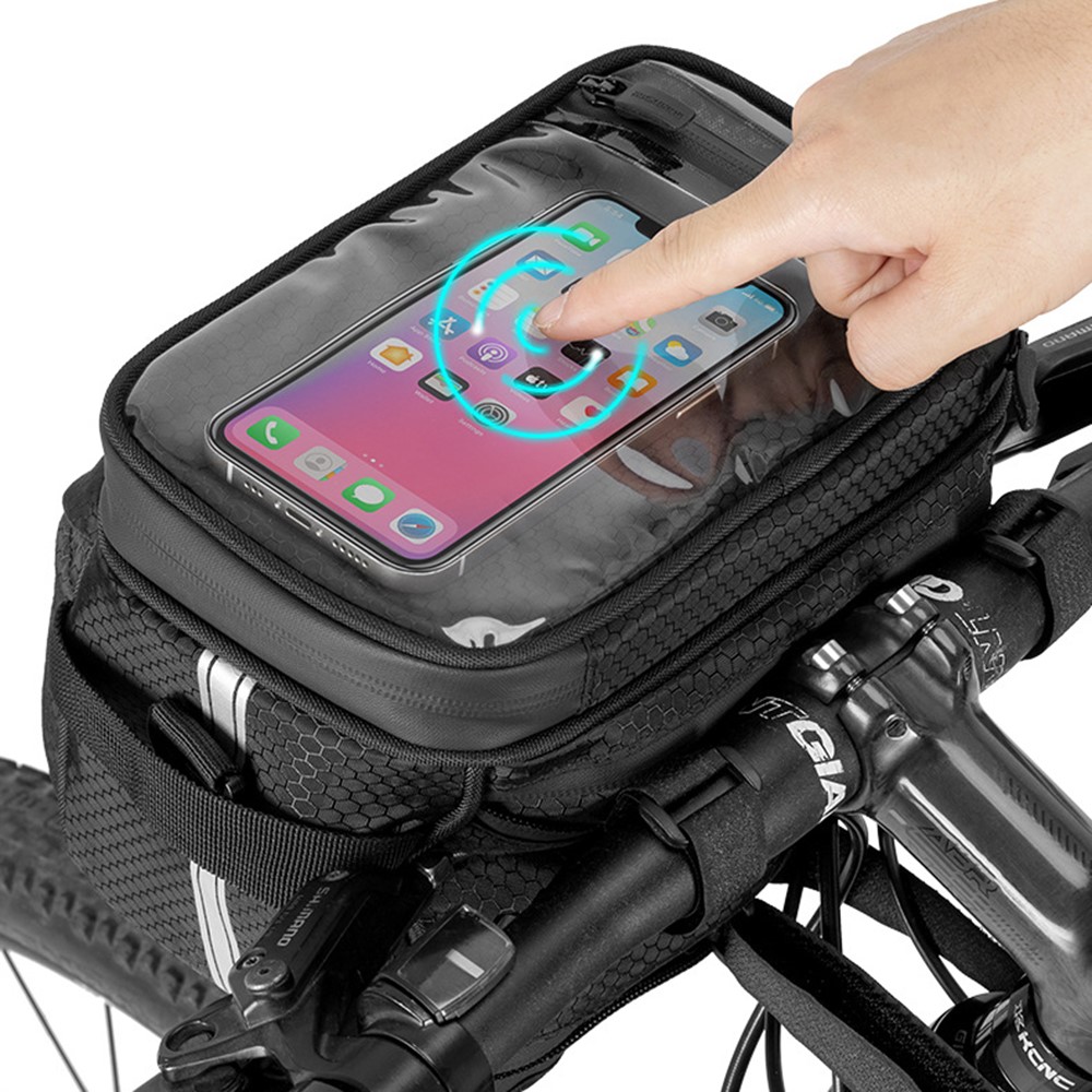 ROCKBROS B93 Mountain Road Bike Bicycle Front Bag Touch Screen Phone Pouch Insulated Food Storage Bag - Black/White-4