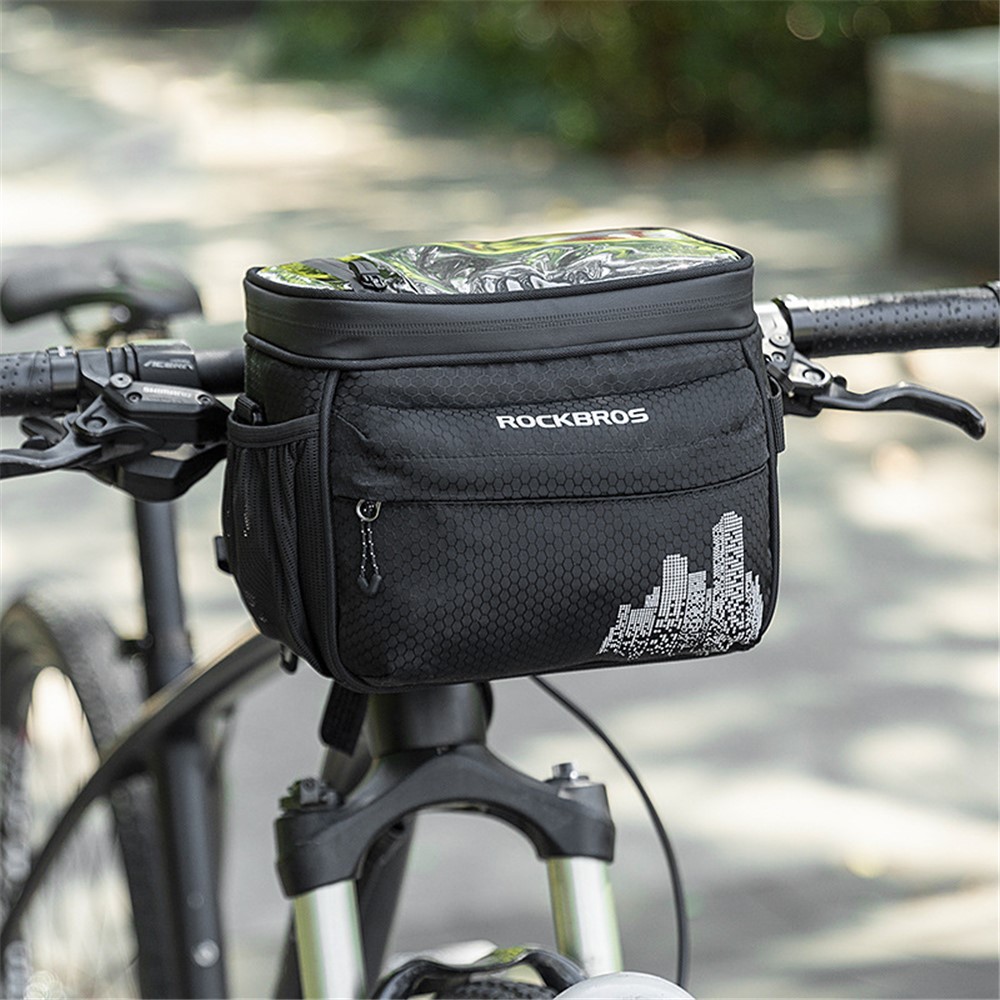 ROCKBROS B93 Mountain Road Bike Bicycle Front Bag Touch Screen Phone Pouch Insulated Food Storage Bag - Black/White-8
