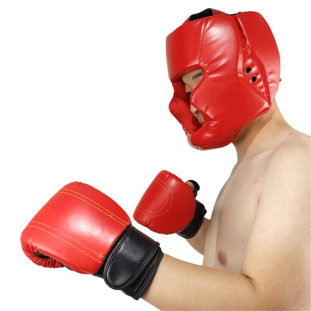 KAILUN NW-056 Adult Kids Boxing Protective Helmet Muay Thai Training Full Cover Head Protection Gear - Adult/Red-4