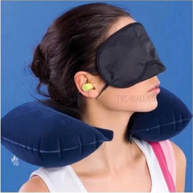 Foldable Inflatable U-shaped Neck Support Pillow Inflatable Cushion - Navy Blue-2