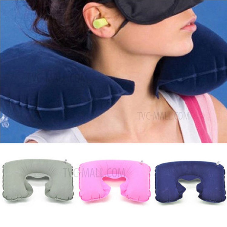 Foldable Inflatable U-shaped Neck Support Pillow Inflatable Cushion - Navy Blue-3