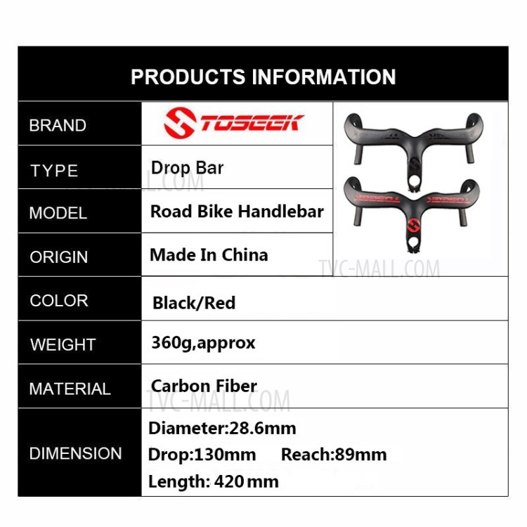 TOSEEK 3K Woven Texture New Full Carbon Fiber Integrated Road Bicycle Handlebar T800 Matte Road Bike Handle Bent bars 420mm (C-C) (110*420mm) - Black-3