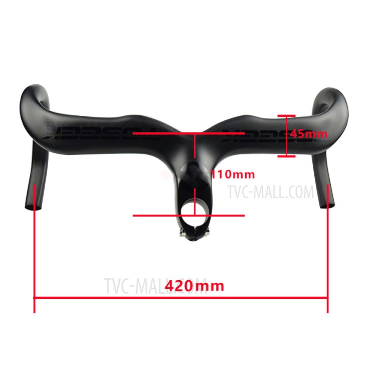 TOSEEK 3K Woven Texture New Full Carbon Fiber Integrated Road Bicycle Handlebar T800 Matte Road Bike Handle Bent bars 420mm (C-C) (110*420mm) - Black-4