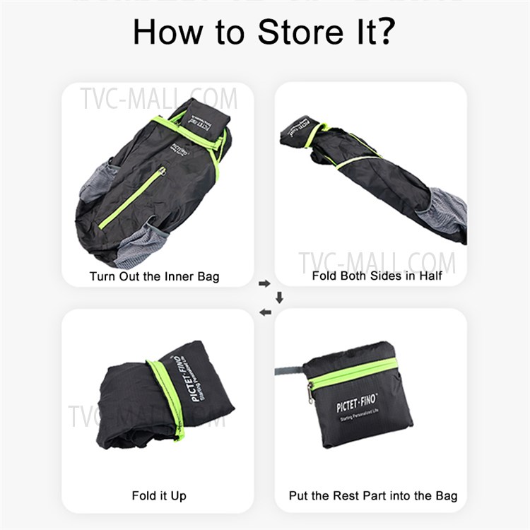 PICTET.FINO RH28 Foldable Breathable Outdoor Backpack Waterproof Travel Sackpack - Black-8