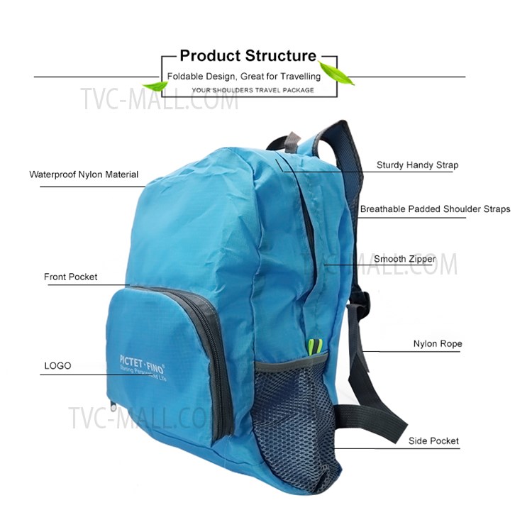 PICTET.FINO RH27 20L Outdoor Foldable Backpack Waterproof Lightweight Knapsack Travel Bag - Blue-4