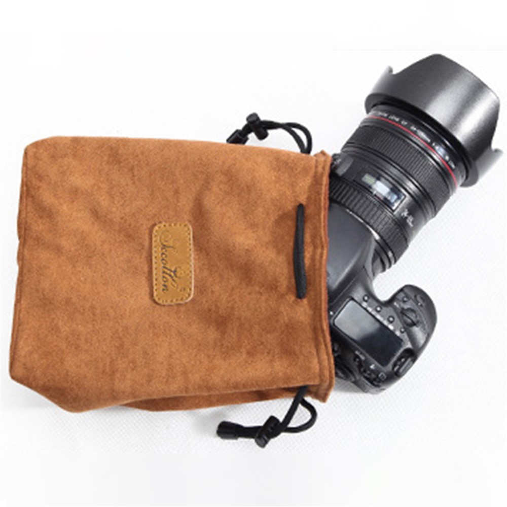 JCCOTTON FB-00001 For Canon Nikon Sony Wear-resistant Drawstring Bag Camera Lens Protection Sleeve Pouch, Size: M - Khaki-3