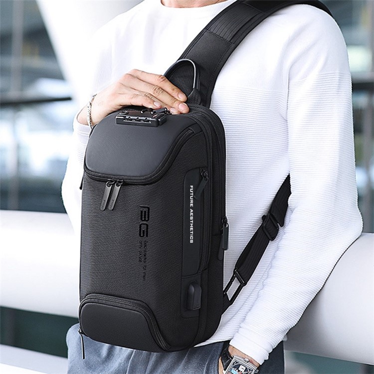 BANGE BG-7082 Anti-theft TSA Lock Crossbody Bag Waterproof Chest Pack with External USB Port - Black-5