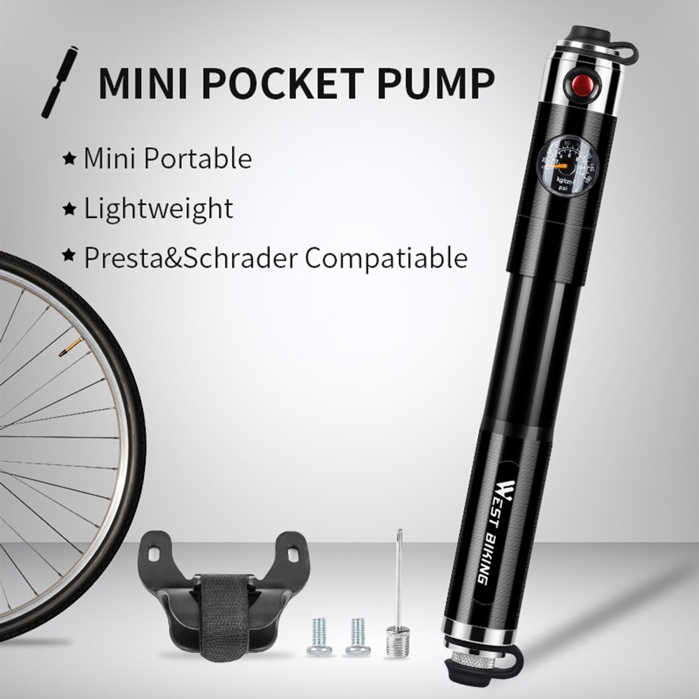 WEST BIKING Lightweight High-pressure Mini Pocket Inflator A/V and F/V Universal Inflation Pump-4