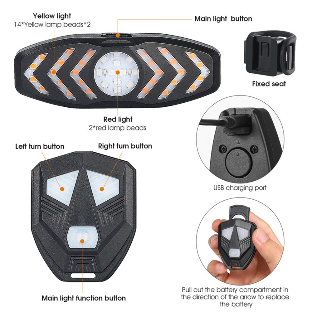 WEST BIKING YP0701313 Rechargeable Bike LED Tail Light Remote Control Bicycle Cycling Turn Signal Warning Rear Lamp with Horn Reminder Tone-9