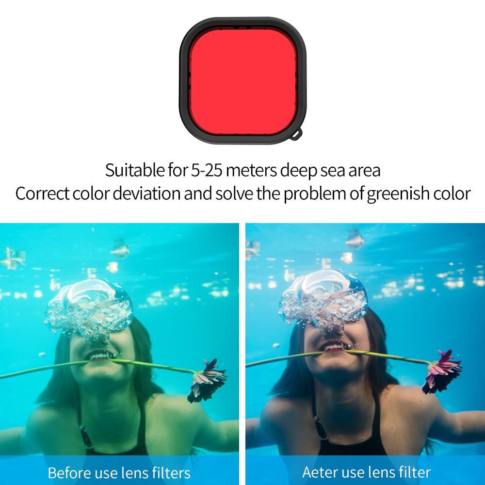 Acción Cámara Lente Filtro De Color Filtro De Buceo Telesin Hero9 Carcasa Ejecuida Impermeable - Rojo-4