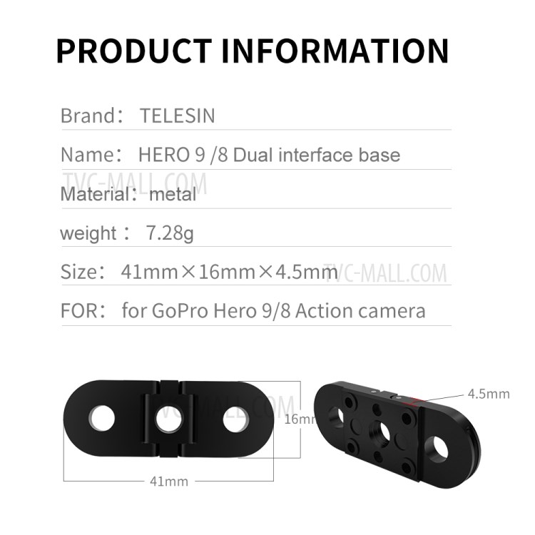 TELESIN Dual Interface Metal Base for GoPro Hero9/Hero8/Max-11