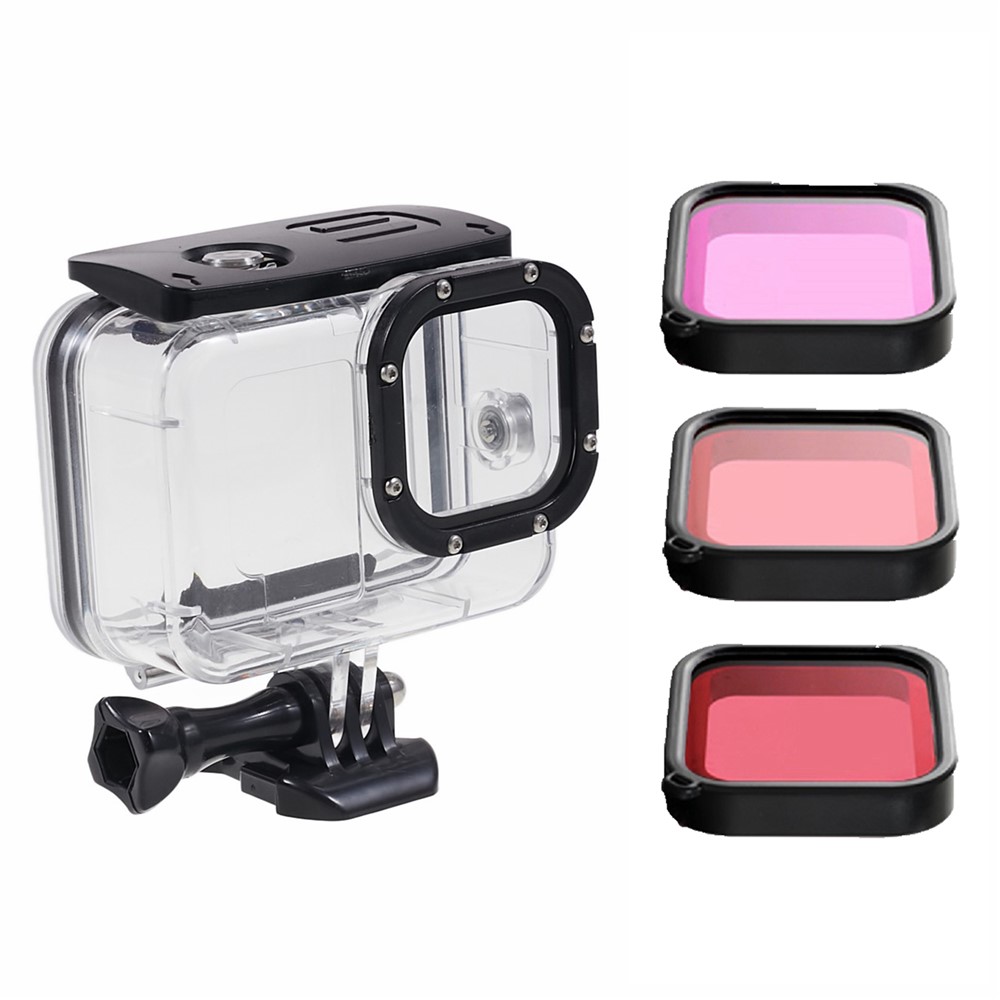 AT1218 Underwater Camera Waterproof Case Tempered Glass Lens Protection Diving Shell with 3 Lens Filter for GoPro Hero 10/9-2