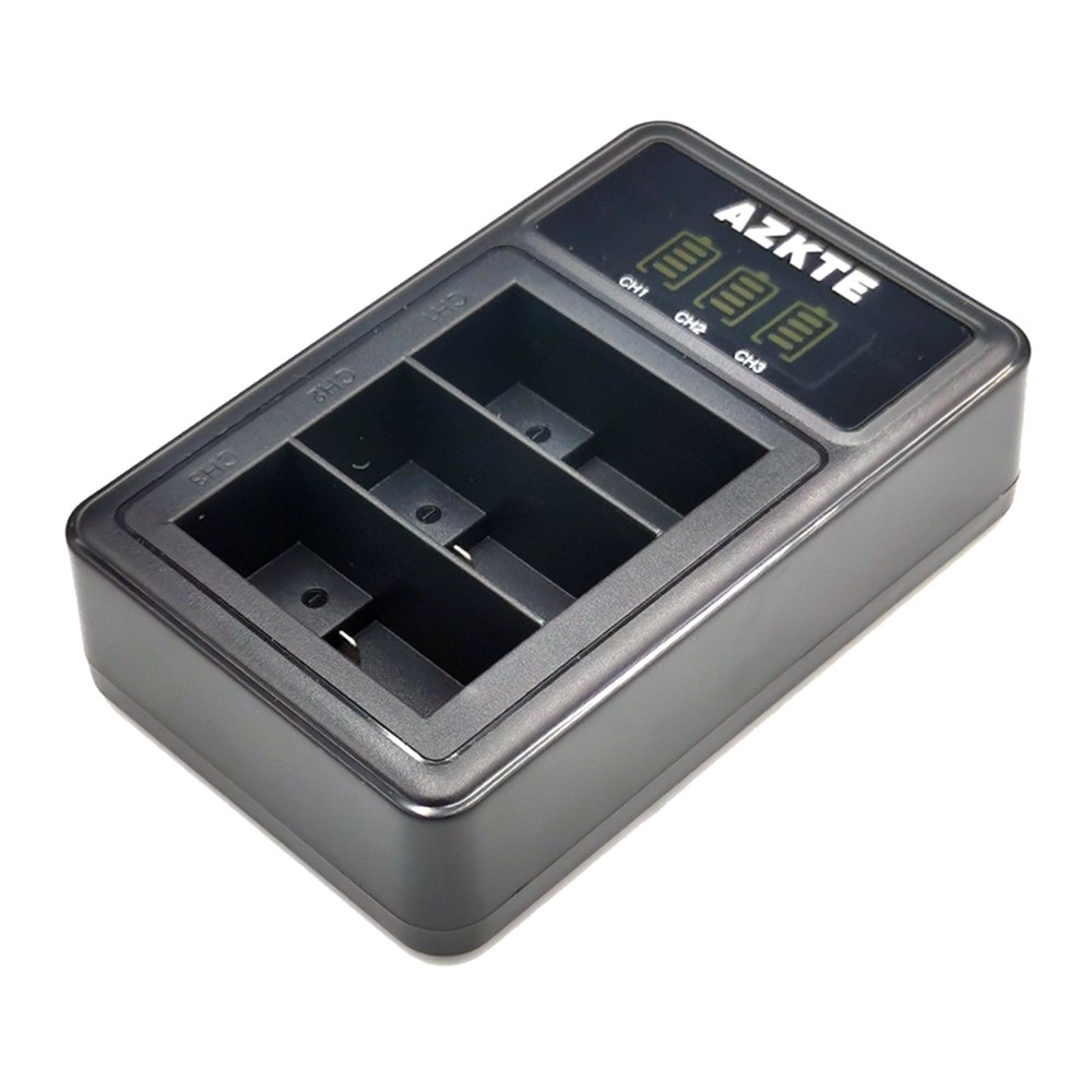 AZKTE AT1262 3-Slot Battery Charger Action Camera Battery Charging Dock with LCD Display for GoPro Hero 10/9-5
