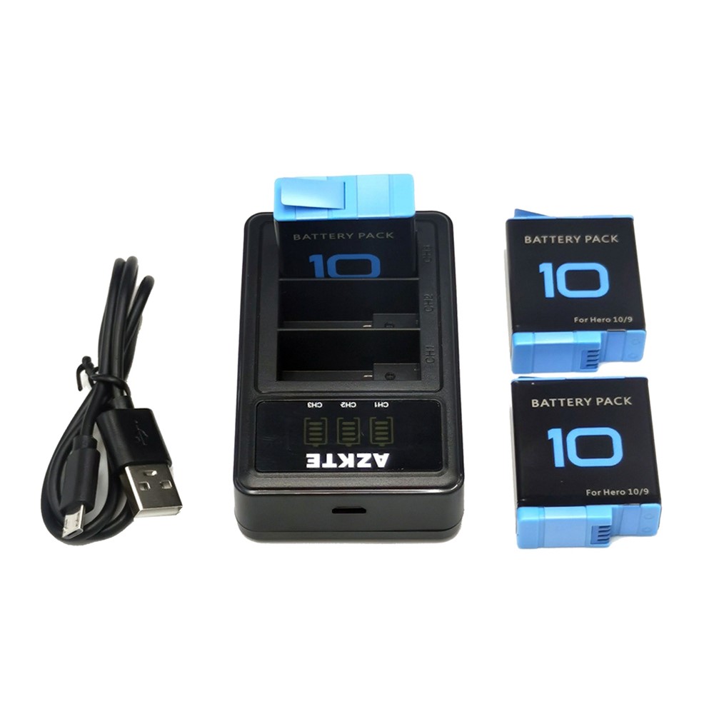 AZKTE AT1277 LCD Display Battery Charger + 3 Batteries Camera 1800mAh Battery Charging Dock Set for GoPro Hero 10/9-3