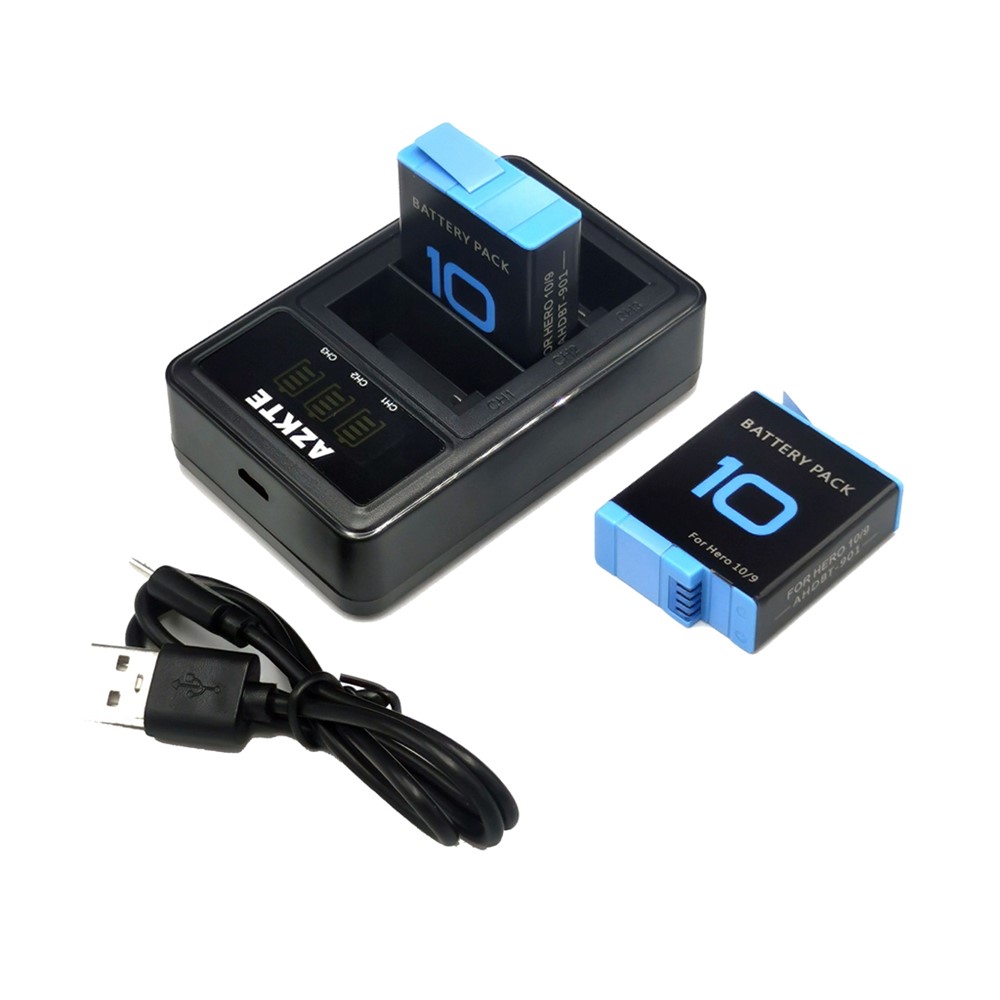 AZKTE AT1276 Battery Charger with LCD Display + 2 Batteries Camera 1800mAh Battery Charging Cradle Set for GoPro Hero 10/9-2