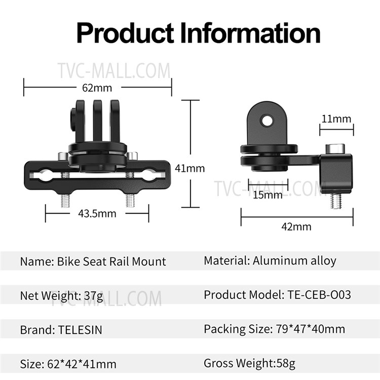 TELESIN TE-CEB-003 Bicycle Seat Rear Mount Camera Accessories for GoPro Osmo Sargo SJ Insta 360-9