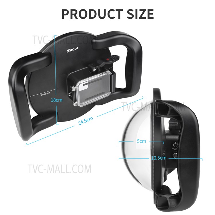 SHOOT XTGP548 Underwater Dome Port Dual Handle Waterproof Housing Diving Protective Case for GoPro Hero 8-11
