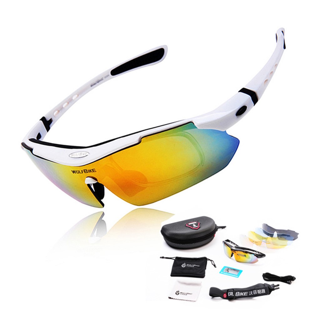 WOSAWE BYJ-013 Bicycle Cycling Glasses Sports Sunglasses Anti-UV Polarized Goggles with Interchangeable Lenses - White Frame-2