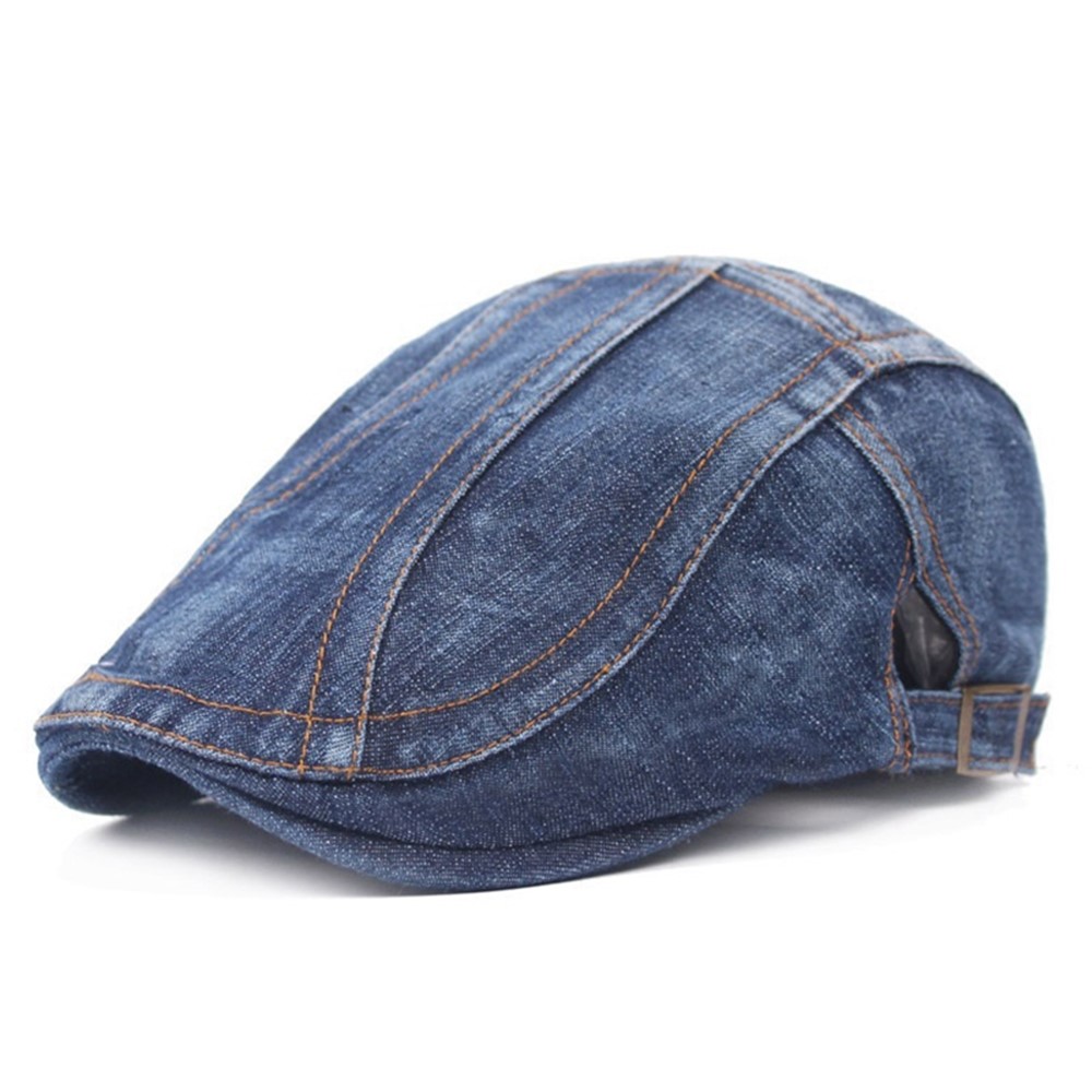 Retro Casual Denim Cap Men Women Adjustable Breathable Washed Cap Beret Hat - Diagonal Stripe Dark Blue-1