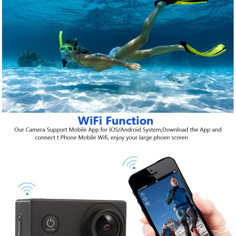 SJ4000 SD3H-2 4K 30FPS WiFi Action Camera Ultra HD Extreme Sports DV Camera Avec Étui Étanche - le Noir