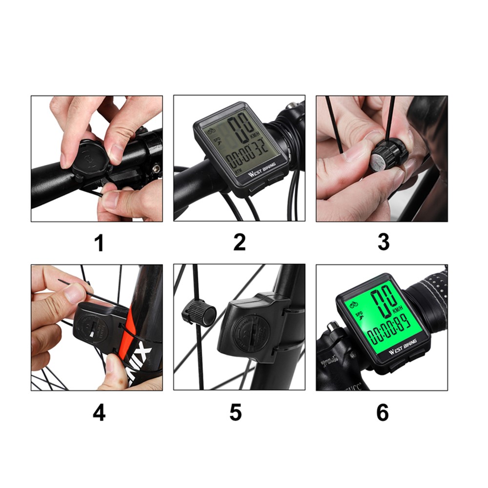 WEST BIKING Wired Road MTB Bike Computer Screen Backlight Waterproof Speedometer - Green Backlight-5