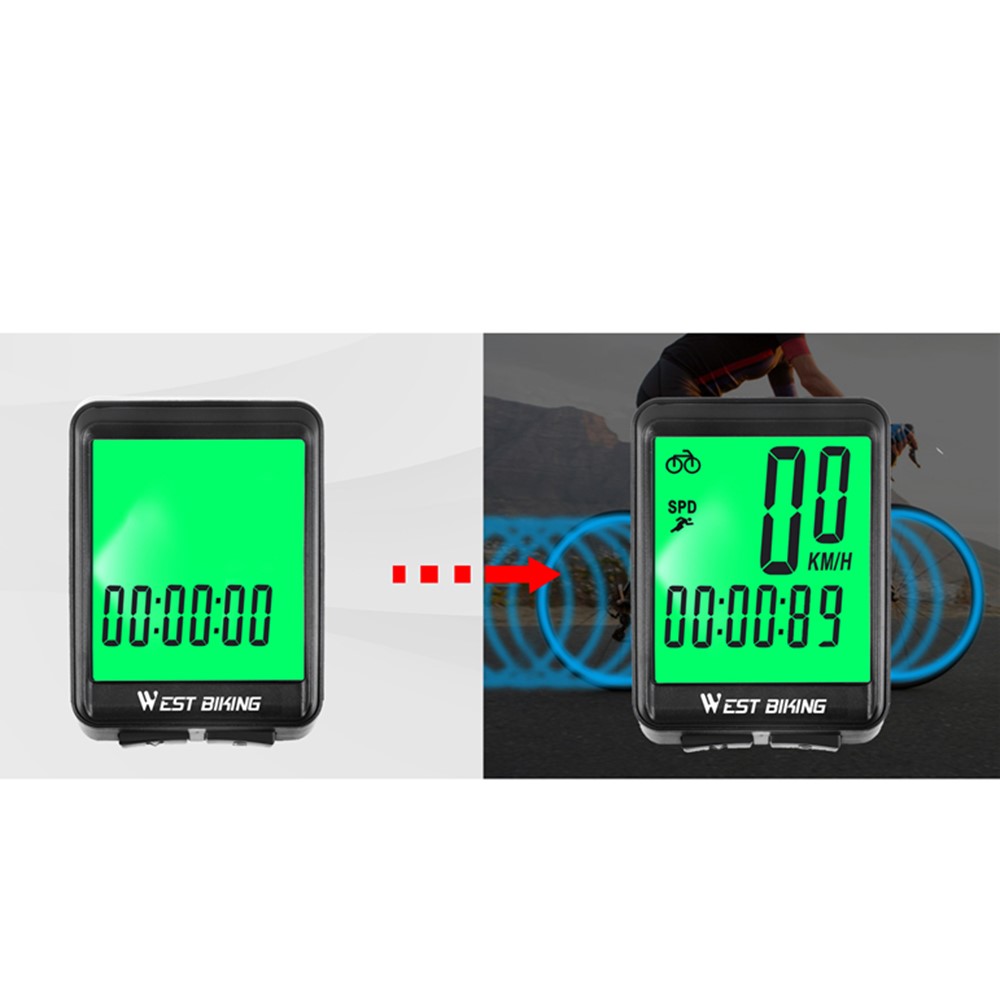 WEST BIKING Wired Road MTB Bike Computer Screen Backlight Waterproof Speedometer - Green Backlight-6