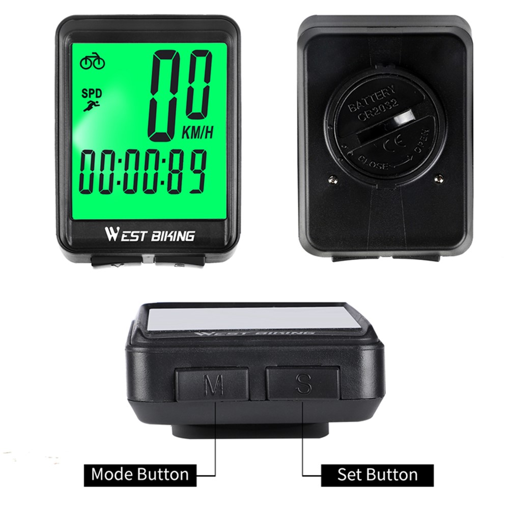 WEST BIKING Wired Road MTB Bike Computer Screen Backlight Waterproof Speedometer - Green Backlight-7