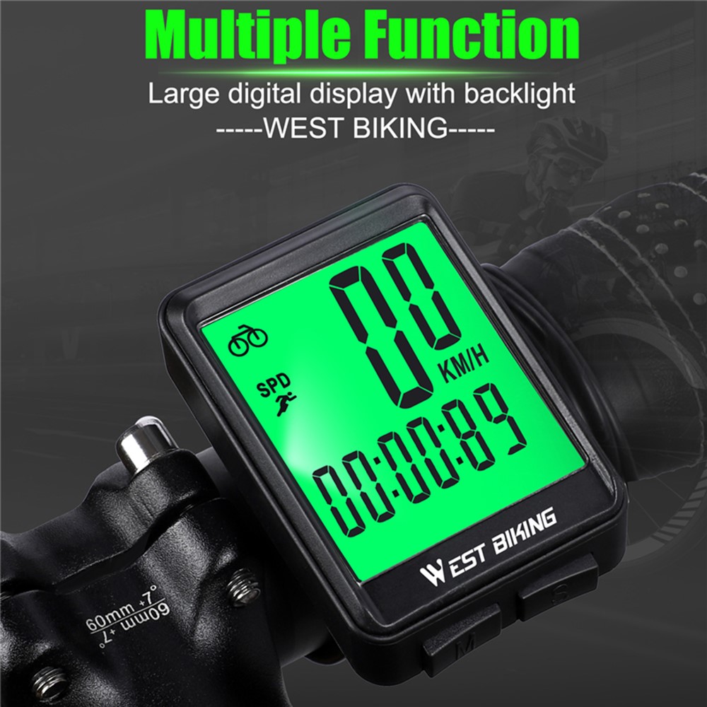 WEST BIKING Wired Road MTB Bike Computer Screen Backlight Waterproof Speedometer - Green Backlight-8
