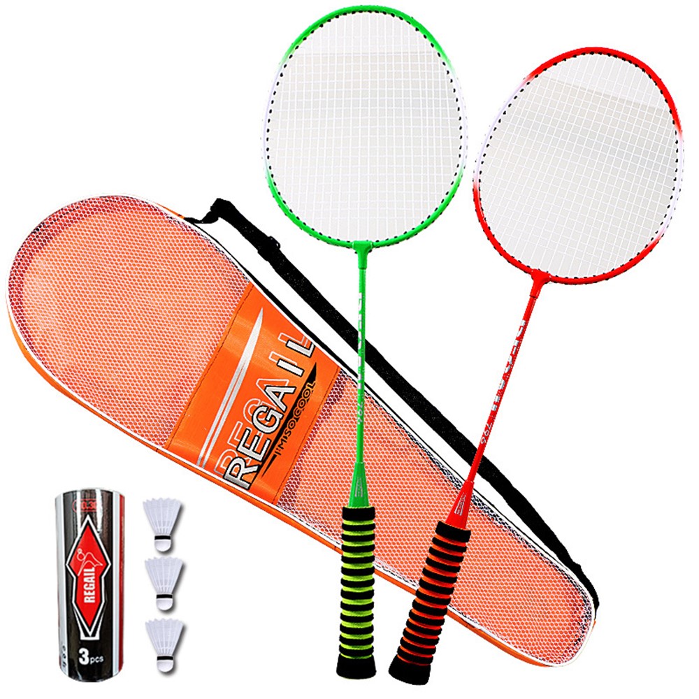 REGAIL 2Pcs Anti-slip Sponge Grip Racquets with 3 Badminton Balls Set Sports Equipment-1