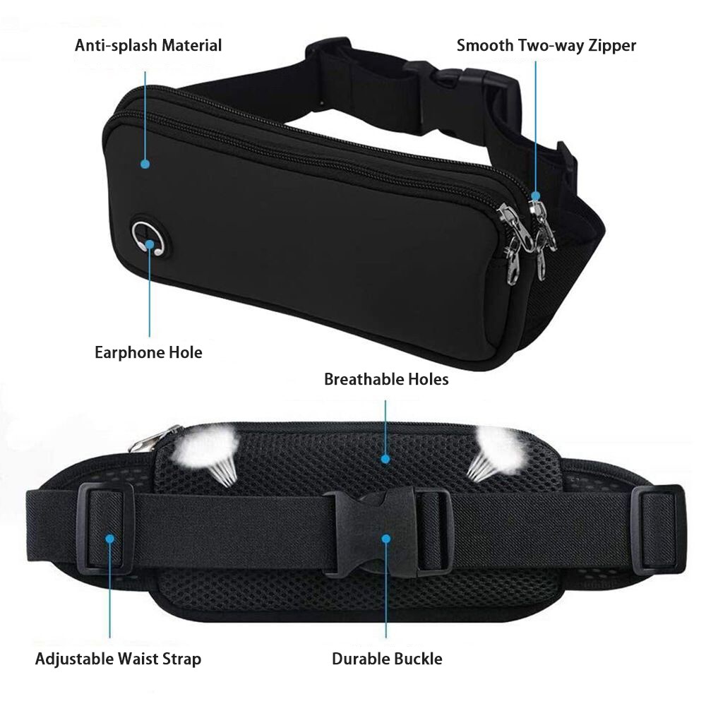 Dual Layer Zipper Lycra Adjustable Sports Pack Waist Bag (Suitable for Smartphone under 7-inch) - Black-2