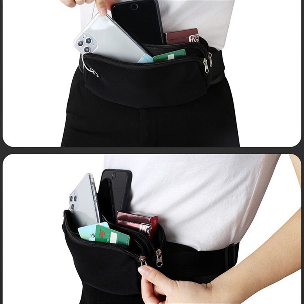 Dual Layer Zipper Lycra Adjustable Sports Pack Waist Bag (Suitable for Smartphone under 7-inch) - Black-4