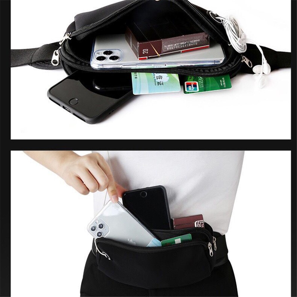 Dual Layer Zipper Lycra Adjustable Sports Pack Waist Bag (Suitable for Smartphone under 7-inch) - Black-5