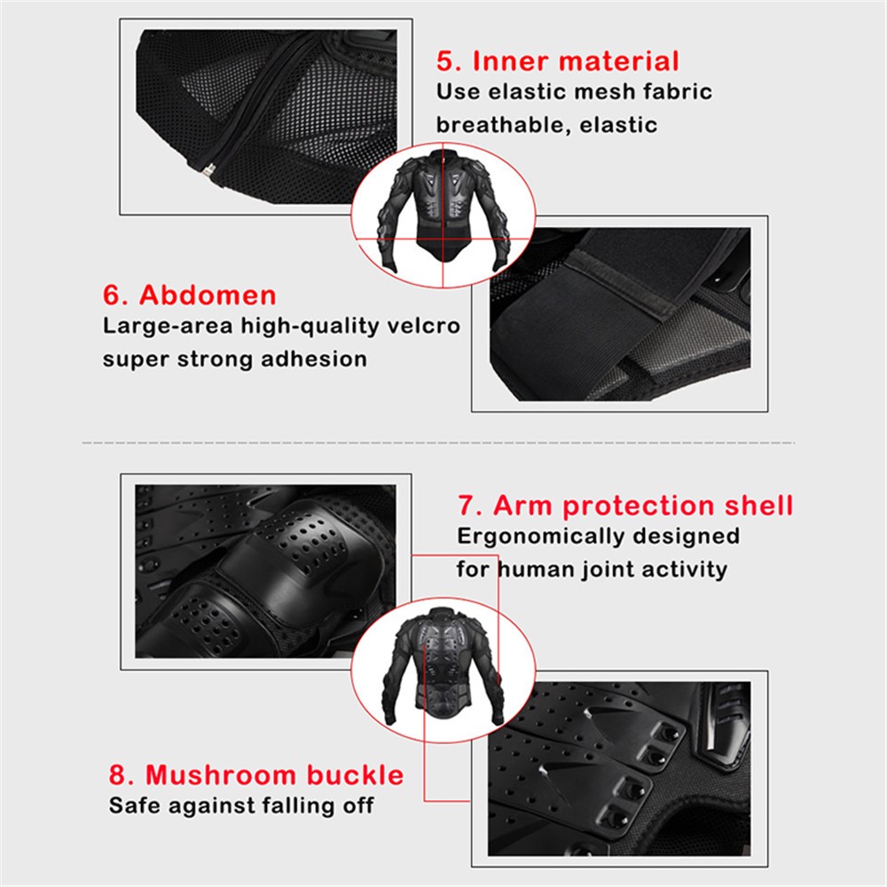 SULAITE GT201 Motorcycle Full Body Armor Jacket Chest Back Protection Clothing Sports Protective Gear - Black / Red / S-5