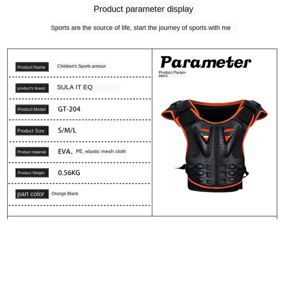 SULAITE Kid Skating Riding Body Armor Chest Protector Guard Vest Jacket Protective Gear - Orange / S-4