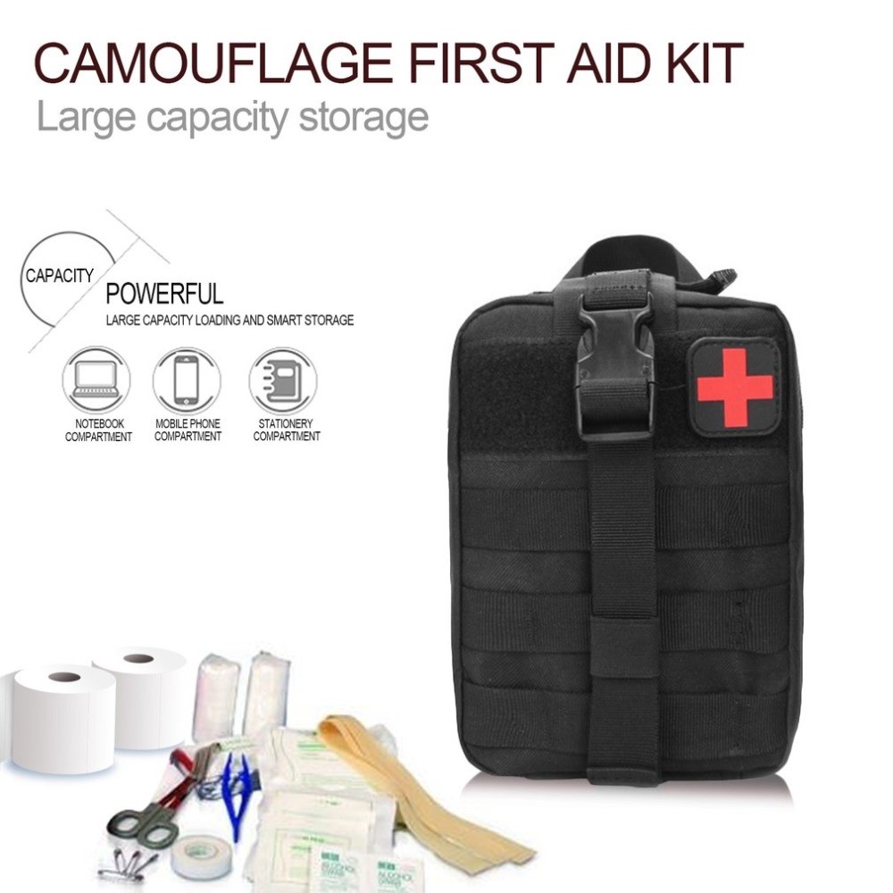 A87 Outdoor Equipment Oxford Cloth First-aid Kit Waterproof Tactical Medical Bag Waist Pouch for Climbing Camping - Black-2