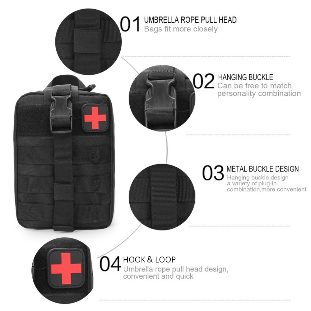 A87 Outdoor Equipment Oxford Cloth First-aid Kit Waterproof Tactical Medical Bag Waist Pouch for Climbing Camping - Black-3