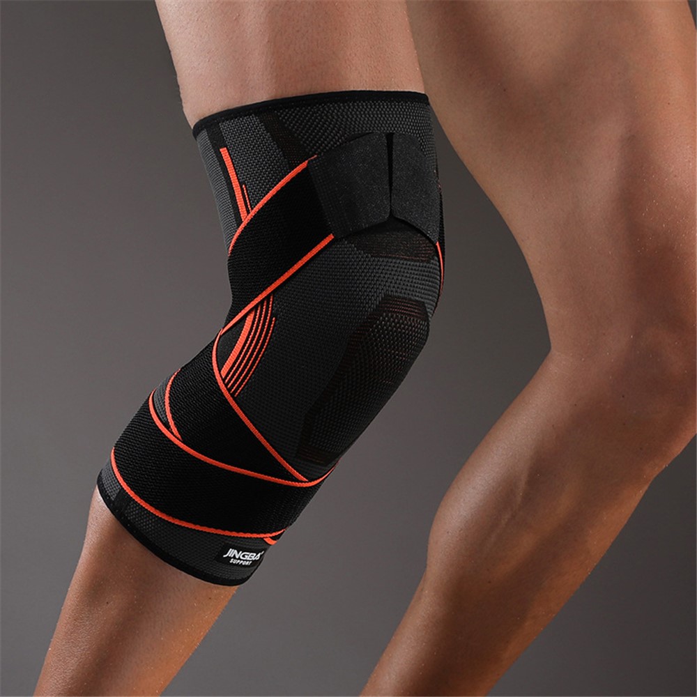 JINGBA SUPPORT 0167B 1Pc Sports Running Knee Guard Basketball Weightlifting Knitted Elastic Anti-strain Knee Brace Protector - Orange S/M-2