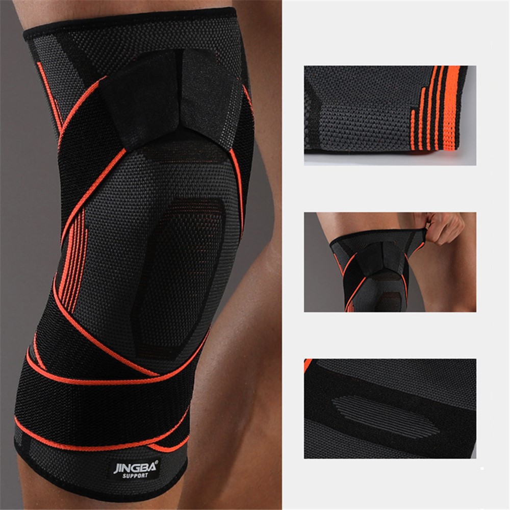 JINGBA SUPPORT 0167B 1Pc Sports Running Knee Guard Basketball Weightlifting Knitted Elastic Anti-strain Knee Brace Protector - Orange S/M-6