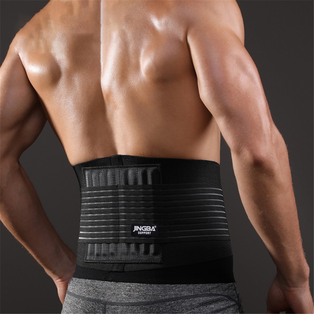 JINGBA SUPPORT 0052 Sports Waist Support Band Breathable Weightlifting Fitness Basketball Waist Brace Strap Protective Gear - Black/S-3