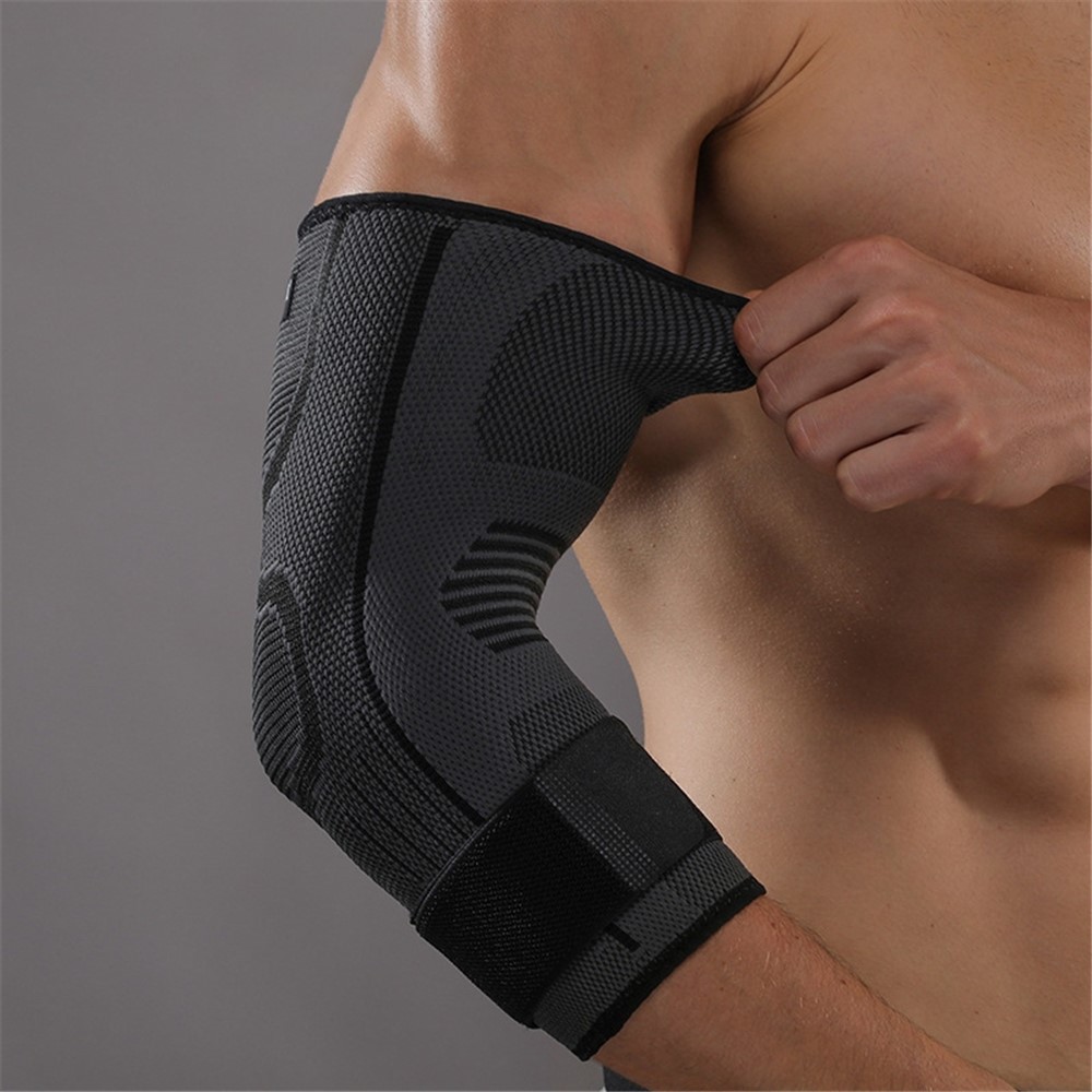 JINGBA SUPPORT 0137 1Pc Fitness Weightlifting Basketball Elbow Brace Anti-skid Elastic Sports Elbow Guard - Black S/M-4