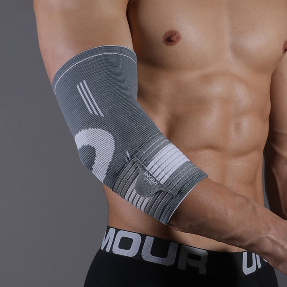 JINGBA SUPPORT 4137 1Pc Sports Elbow Brace Sleeve Weightlifting Fitness Basketball Training Elastic Elbow Guard - Grey S/M-1