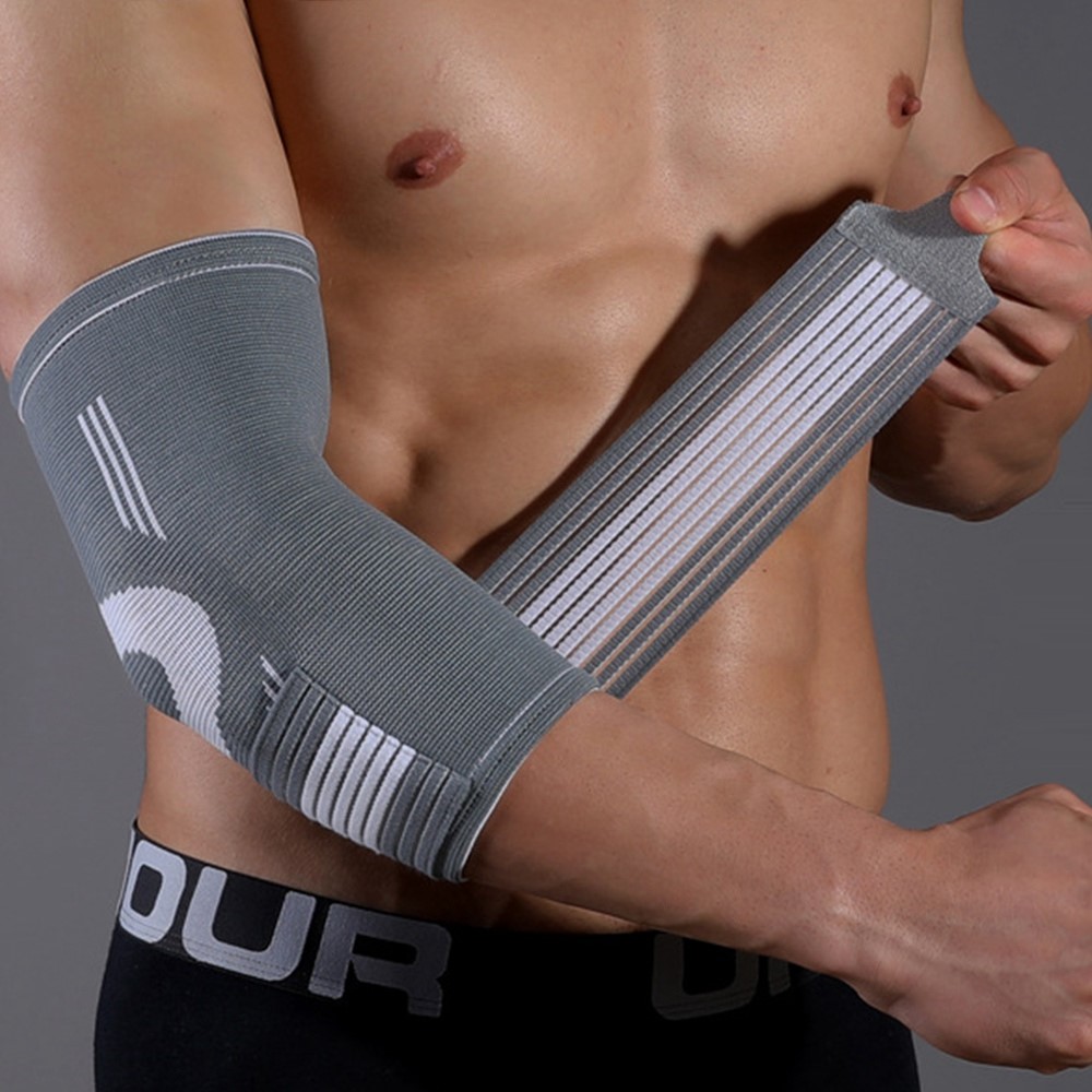 JINGBA SUPPORT 4137 1Pc Sports Elbow Brace Sleeve Weightlifting Fitness Basketball Training Elastic Elbow Guard - Grey S/M-2